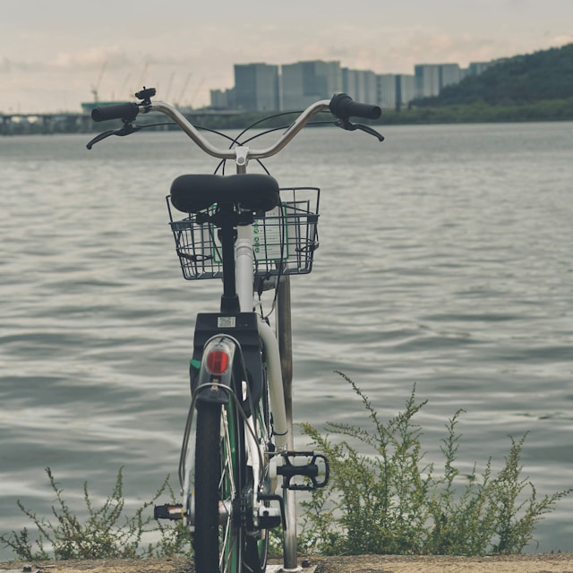 漢江沿いにとめられた自転車